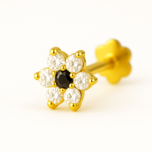 Black stone floral nosepin