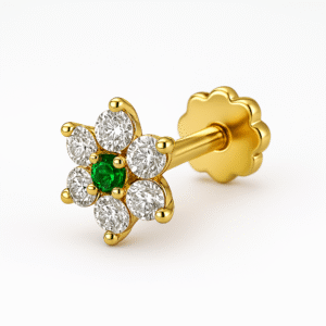 Green Center Diamond Nosepin | 18k|.06ct|