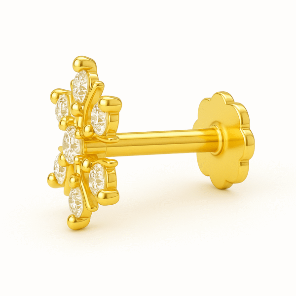 18K Gold Snowflake Diamond Nose Pin for Women | 0.06ct VVS | Tibras - Image 2