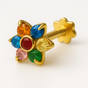 18K Rainbow Stone Nosepin | 750 Gold Nose Jewelry for Women