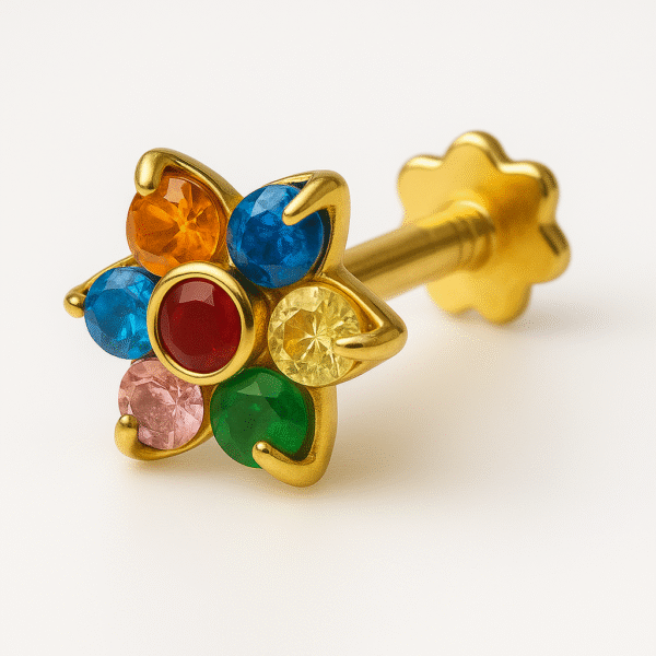 18K Rainbow Stone Nosepin | 750 Gold Nose Jewelry for Women