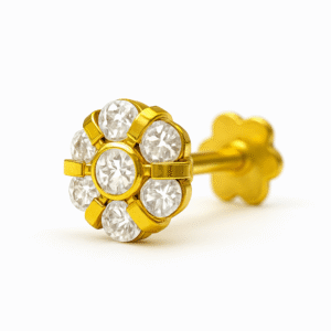 18K White Stone Nosepin with 7 stones and screw-back in 750 gold