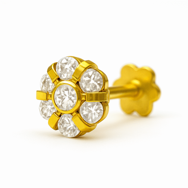 18K White Stone Nosepin with 7 stones and screw-back in 750 gold