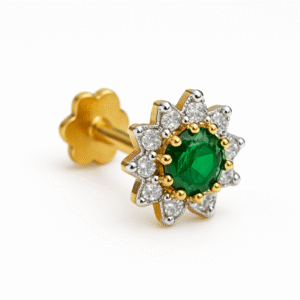 9-Diamond Nose Pin | 18k | Green