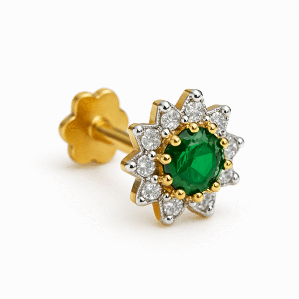 9-Diamond Nose Pin | 18k | Green