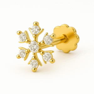 18K Gold Snowflake Diamond Nose Pin for Women | 0.06ct VVS | Tibras