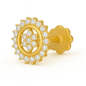 18K Gold Halo Nose Pin with Certified VVS Diamonds – 5mm Flower Stud Design