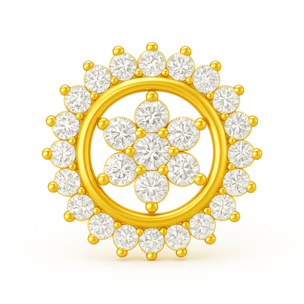 18K Gold Halo Nose Pin with Certified VVS Diamonds – 5mm Flower Stud Design