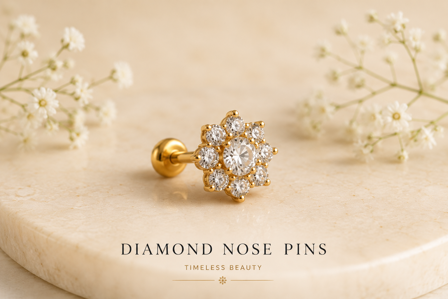Diamond nose pins in gold by Tibras Jewels