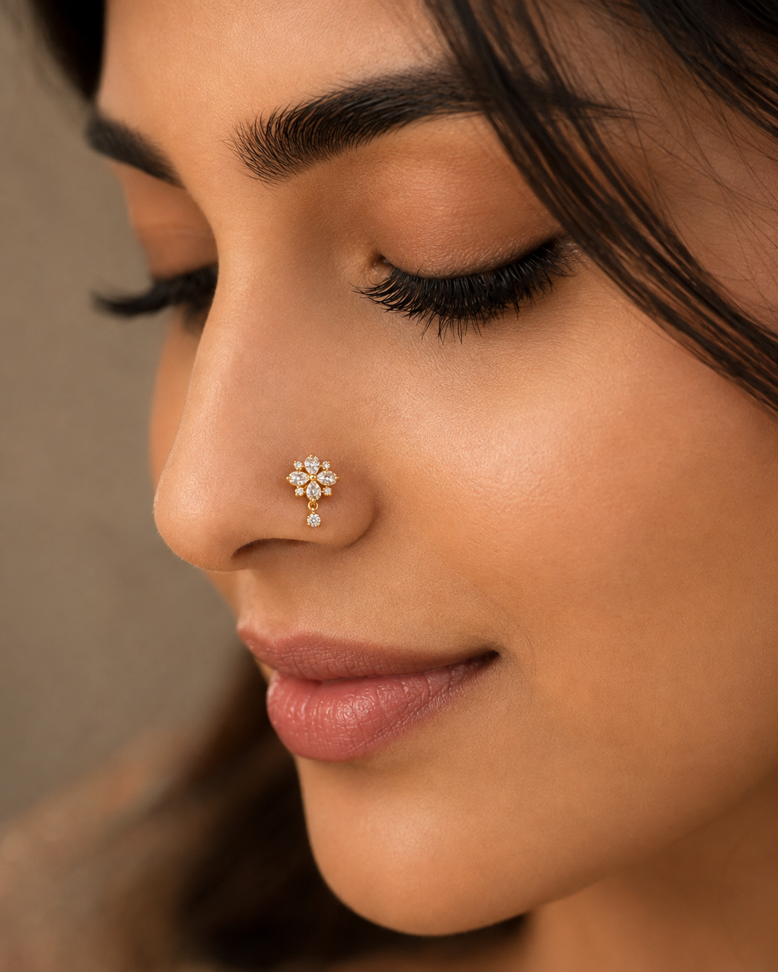 18K Gold Jhumka Nose Pin | Tibras Jewels - Image 3